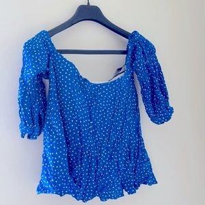 Off shoulder blue polka dot top